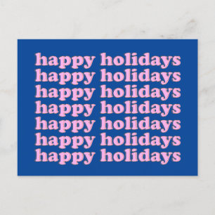 Carte Postale Jolie Typographie rose et bleu rétro Joyeuses fête
