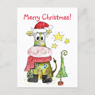 Carte Postale Jolie vache de Noël Whimsical