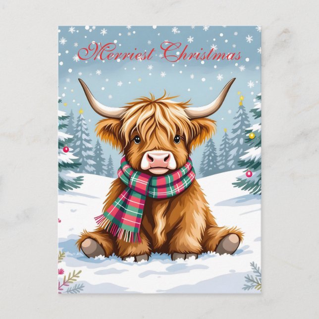 Carte Postale Jolie vache Whimsical Highland Personnalisé Noël (Devant)