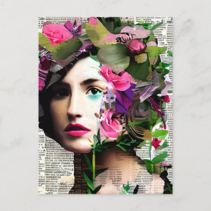 Carte Postale Jolie Vintage femme papier collage art