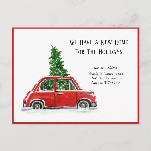 Carte Postale Jolie voiture rouge Nouvelle maison pour les vacan (Devant)