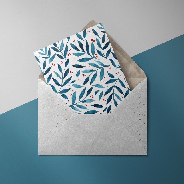 Carte Postale Jolies branches à l'aquarelle – turquoise et rouge (Créateur téléchargé)