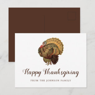 Carte Postale Jolies Dinde Rétro Joyeux Vœux De Thanksgiving