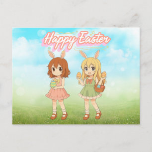 Carte Postale Jolies filles lapins de Pâques d'anime