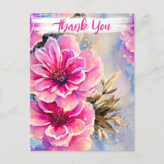 Carte Postale Jolies fleurs roses chic démodé floral merci
