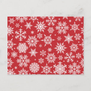 Carte Postale Jolies flocons de neige sur arrière - plan rouge