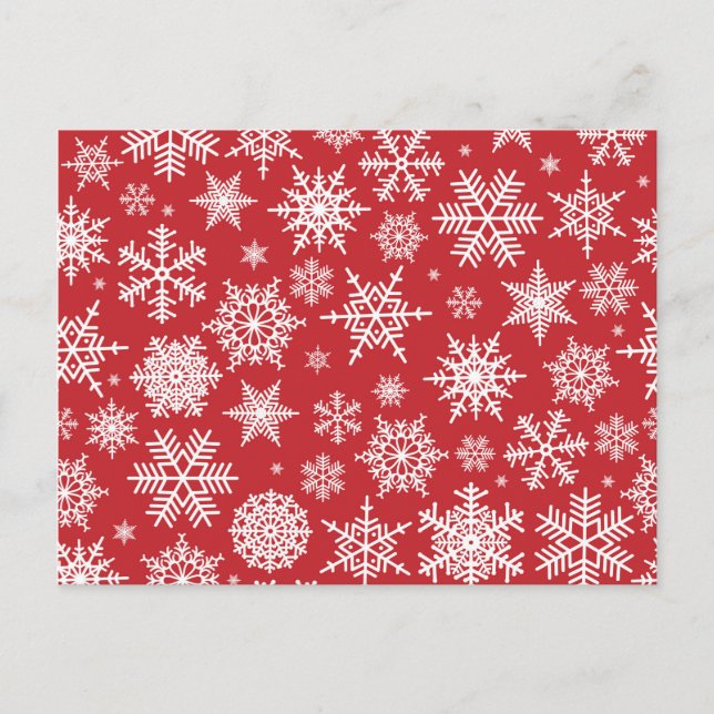 Carte Postale Jolies flocons de neige sur arrière - plan rouge (Devant)