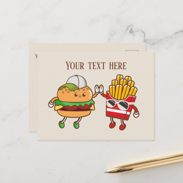 Carte Postale Jolies frites hamburger ajouter du texte (Devant/Arrière en situation)