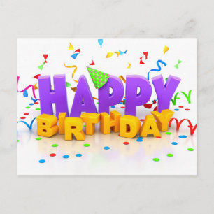 Carte Postale jolies lettres d'anniversaire violet et jaune