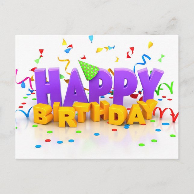 Carte Postale jolies lettres d'anniversaire violet et jaune (Devant)