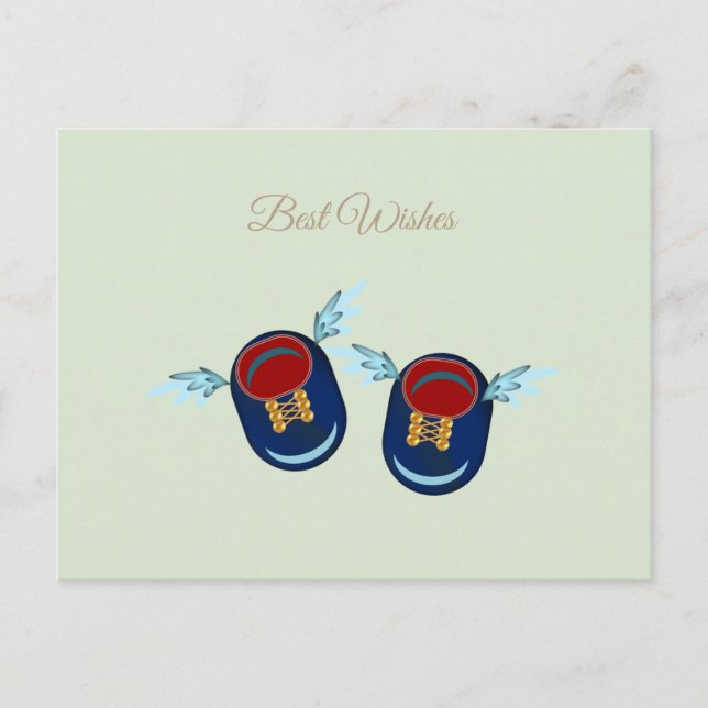 Carte Postale Jolies petites chaussures ailées en bleu et rouge (Devant)