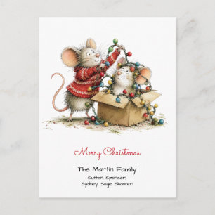 Carte Postale Jolies Souris avec Guirlandes de Noël Joyeux Noël
