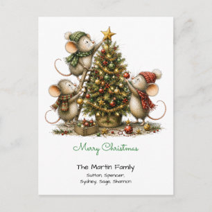 Carte Postale Jolies Souris Décorant l'Arbre Joyeux Noël