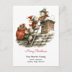 Carte Postale Jolies Souris sur le Toit avec des Cadeaux Joyeux