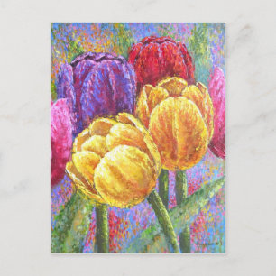 Carte Postale Jolies Tulipes Florales Fleurs colorées Peint main