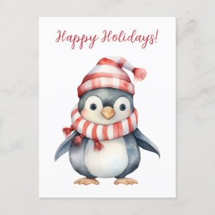 Carte Postale Jolies Vacances Joyeuses Pingouin Aquarelle