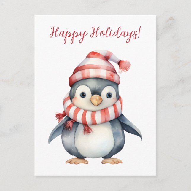 Carte Postale Jolies Vacances Joyeuses Pingouin Aquarelle (Devant)