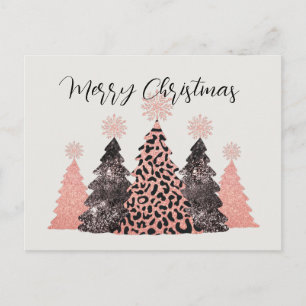 Carte Postale Jolis arbres de Noël rose noir Fêtes de fin d'anné