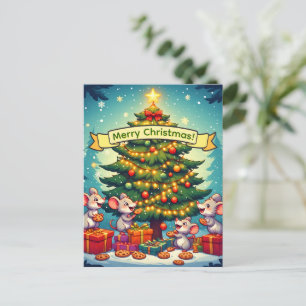 Carte Postale Jolis biscuits de souris de Noël Arbre festif joye