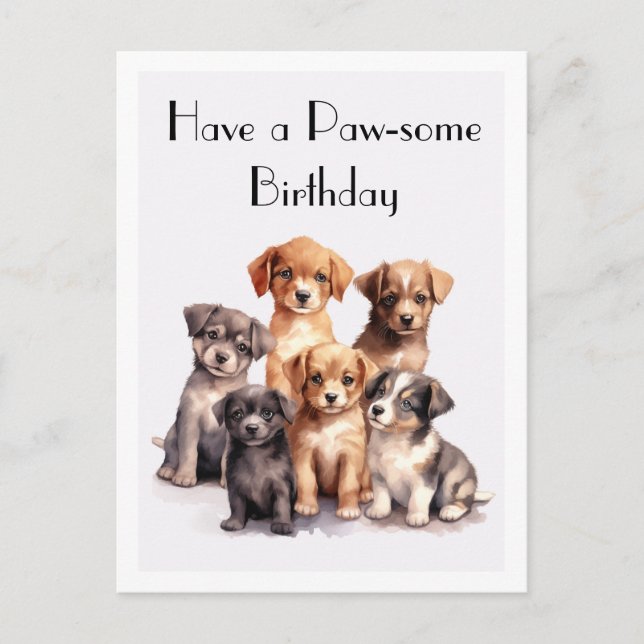 Carte Postale Jolis chiots à l'aquarelle Joyeux anniversaire Ext (Devant)