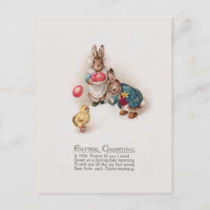 Carte Postale Jolis lapins de Pâques vintage et poussin