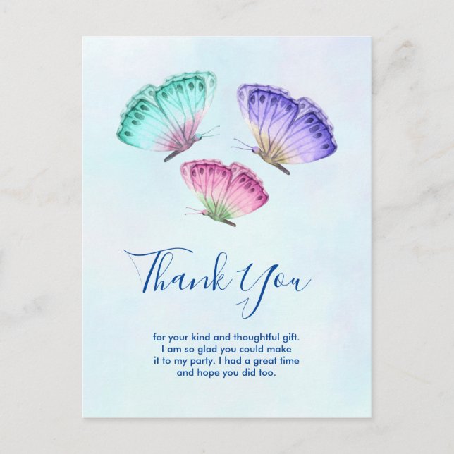 Carte Postale Jolis papillons aquarelles colorés Merci (Devant)