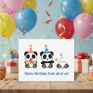 Carte Postale Jolis petits pandas sur fond blanc pour un anniver