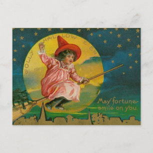 Carte Postale Jolly Halloween sorcière Vintage