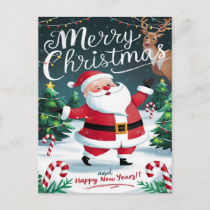 Carte Postale Jolly Père Noël et Sucres de canne sucrés Noël