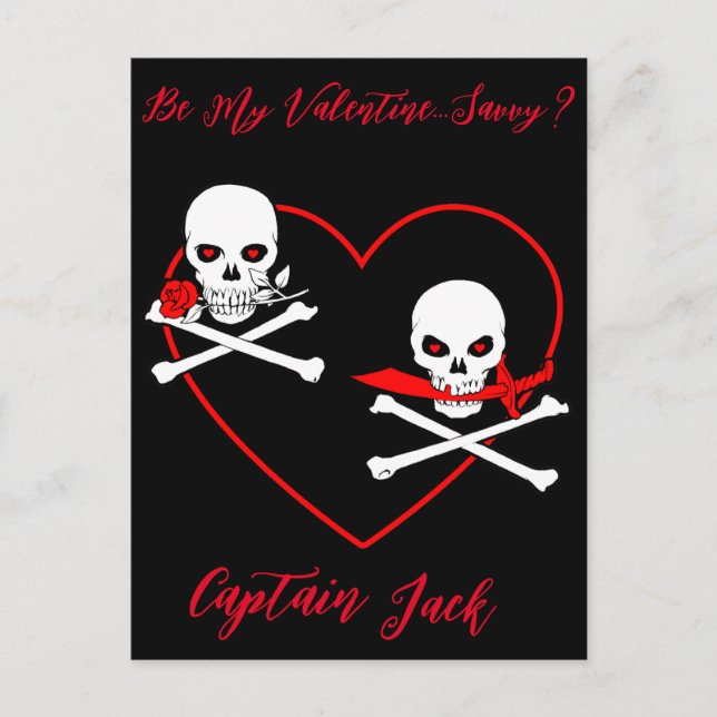 Carte Postale Jolly roger Pirate Valentine (Devant)