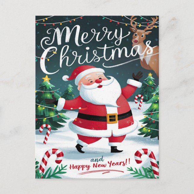 Carte Postale Jolly Santa et Suaves Canneberges de Noël  (Devant)