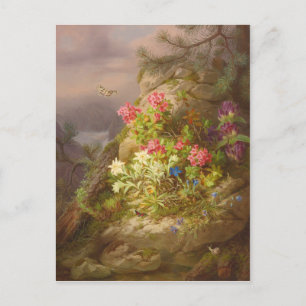 Carte Postale Josef Lauer Nature morte avec fleurs et escargot