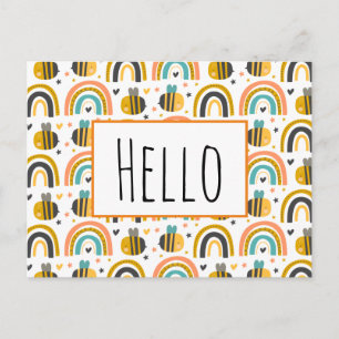 Carte Postale Jote Bumble Bee et Rainbows Motif Bonjour