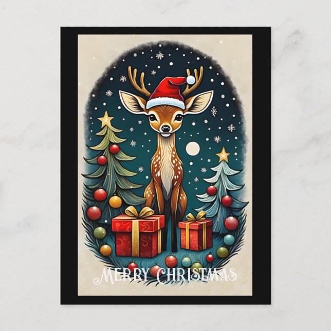 Carte Postale Jote Père Noël Baby Deer Christmas Tree Cadeau (Devant)