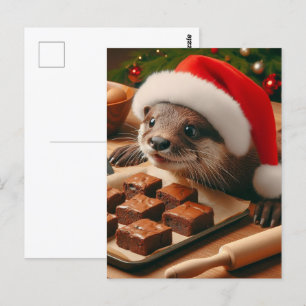 Carte Postale Jote Père Noël Otter avec Brownies pour Noël