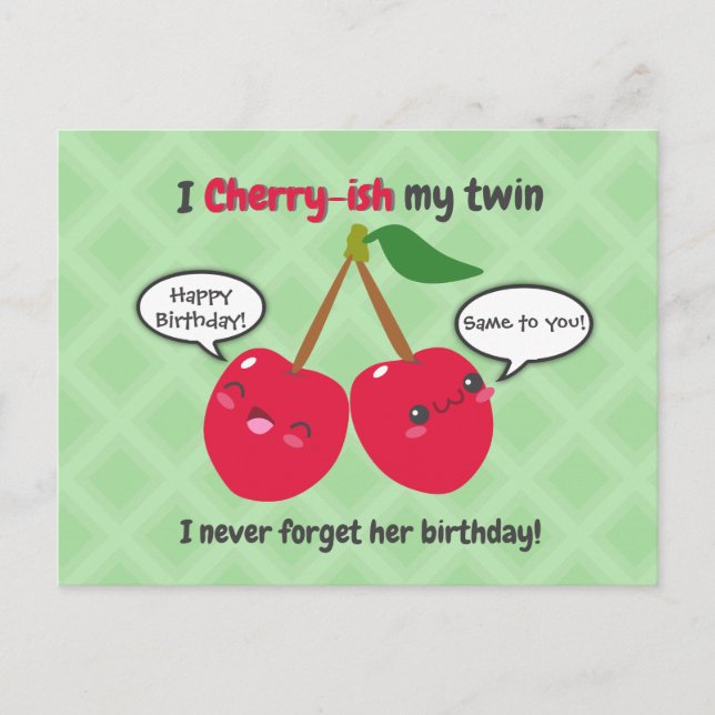 Carte Postale Jote Red Cherry Kawaii Twins Anniversaire (Devant)