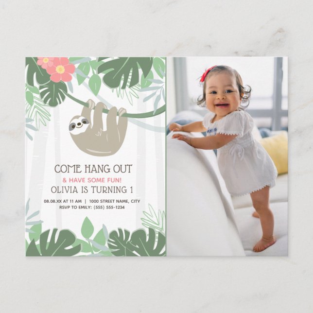 Carte Postale Jote Sloth Palm Tropical Feuille Anniversaire (Devant)