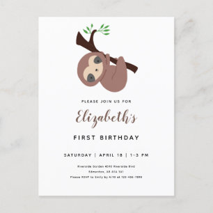 Carte Postale Jote Sloth Premier Anniversaire Adorable Animal Ka