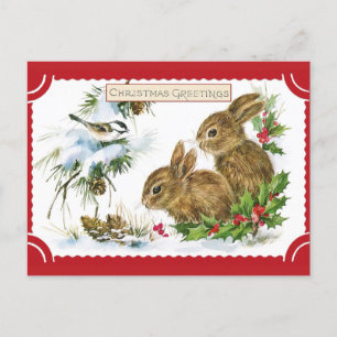 Carte Postale Jote Vintage Noël Salutations Lapin Lapin Rabbit