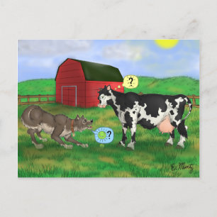 Carte Postale "Jouer ?" - chien et vache