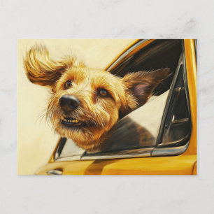 Carte Postale Jouer Chien Profitant De Voiture Ride Art