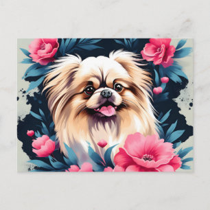 Carte Postale Jouer Floral Pekingese Chien