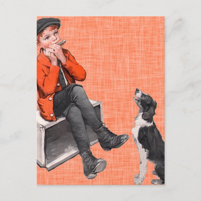 Carte Postale Jouer L'Harmonica (Devant)