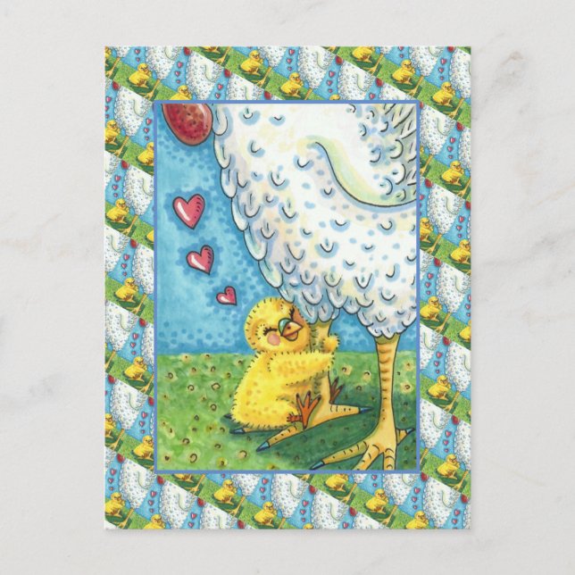 CARTE POSTALE JOUER VOTRE MOMME, CUTE BÉBÉ POULET AIME MÈRE ALOR (Devant)