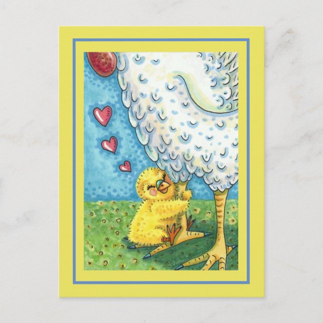 CARTE POSTALE JOUER VOTRE MOMME, CUTE BÉBÉ POULET AIME MÈRE ALOR (Devant)