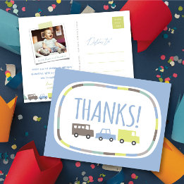 Carte Postale Jouets pour garçons Bleu pastel Merci pour la fête