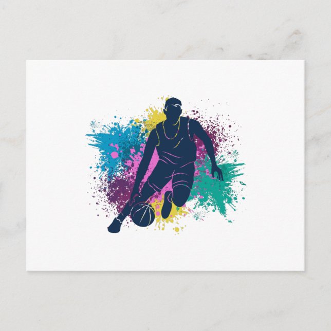 Carte Postale Joueur de Basket-ball Grungy Taches de Couleur (Devant)