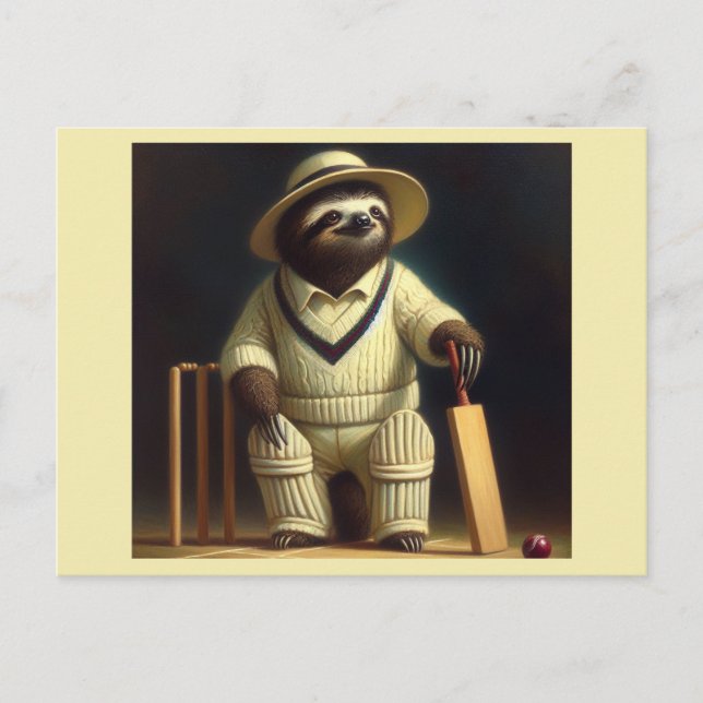 Carte Postale Joueur de cricket Sloth (Devant)