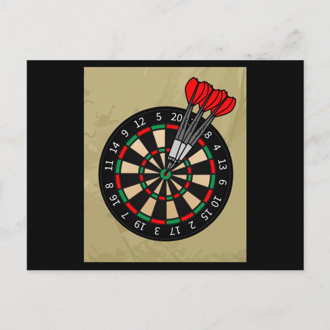 Carte Postale Joueur de fléchettes en tableau noir avec flèches  (Devant)