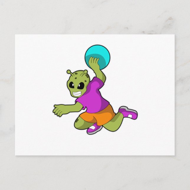 Carte Postale Joueur de handball extraterrestre avec Handball (Devant)